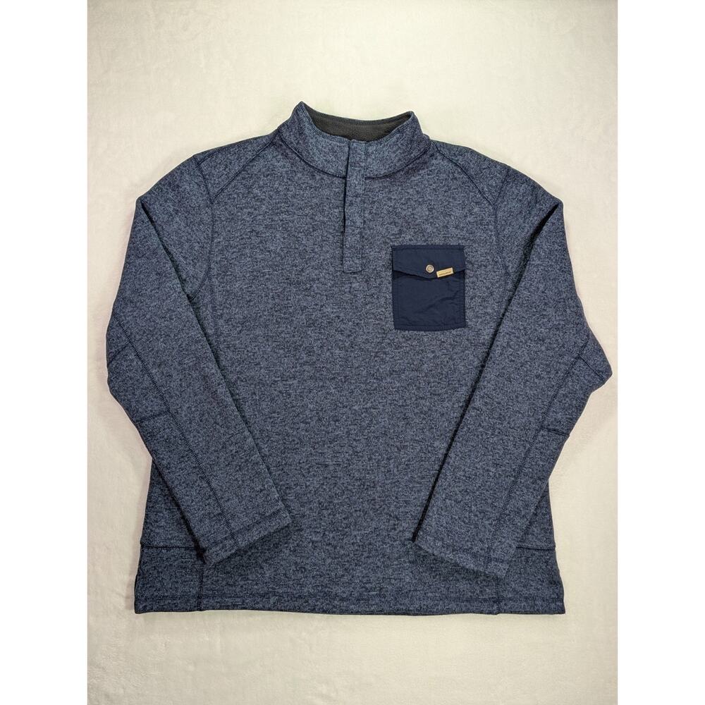 Woolrich Mens XL Blue Fleece Knit 1/4 Snap Pullover Mock Neck Sweater